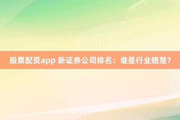 股票配资app 新证券公司排名：谁是行业翘楚？