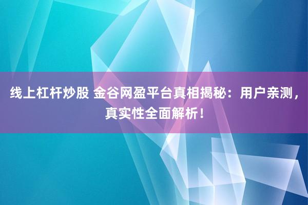 线上杠杆炒股 金谷网盈平台真相揭秘：用户亲测，真实性全面解析！