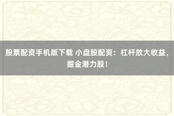 股票配资手机版下载 小盘股配资：杠杆放大收益，掘金潜力股！
