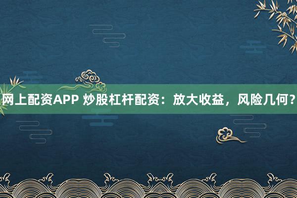 网上配资APP 炒股杠杆配资：放大收益，风险几何？