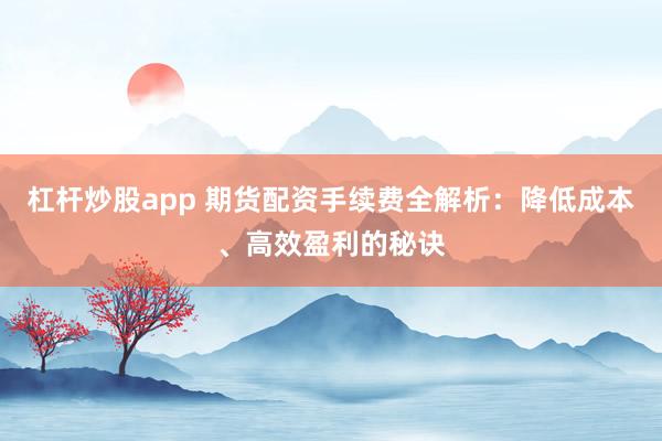 杠杆炒股app 期货配资手续费全解析：降低成本、高效盈利的秘诀