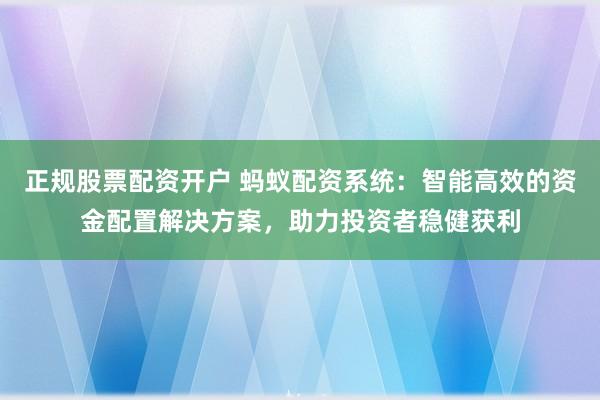 正规股票配资开户 蚂蚁配资系统：智能高效的资金配置解决方案，助力投资者稳健获利